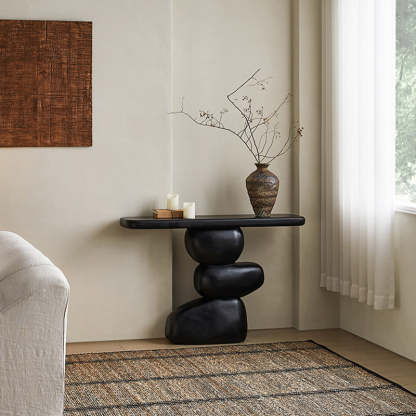 Vintage Pine Wood Irregular Console Table — Black