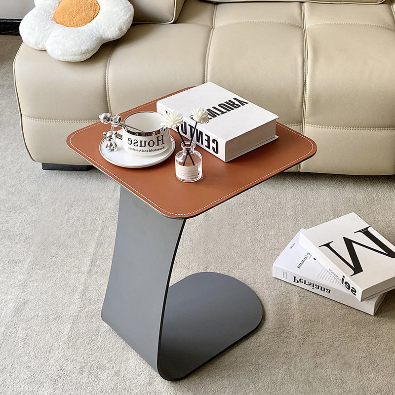 Minimalist Saddle Leather Carbon Steel Square Side Table — Black