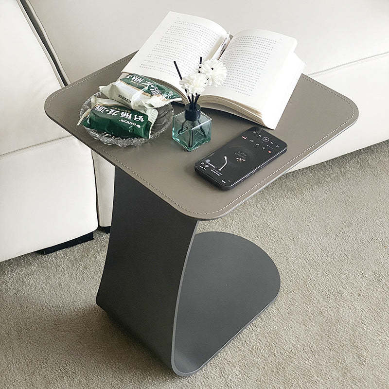 Minimalist Saddle Leather Carbon Steel Square Side Table — Orange