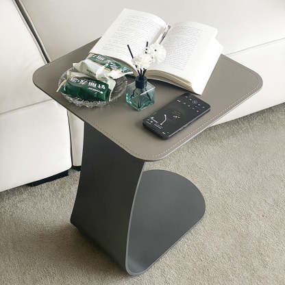 Minimalist Saddle Leather Carbon Steel Square Side Table — Orange