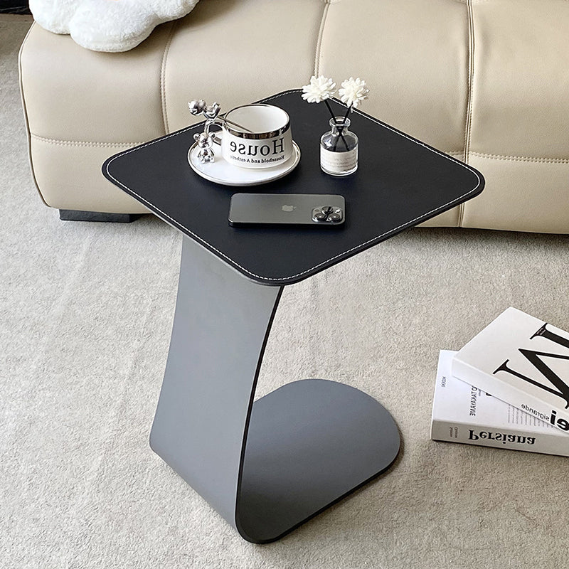 Minimalist Saddle Leather Carbon Steel Square Side Table — Gray