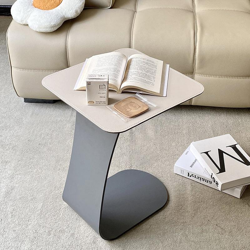 Minimalist Saddle Leather Carbon Steel Square Side Table