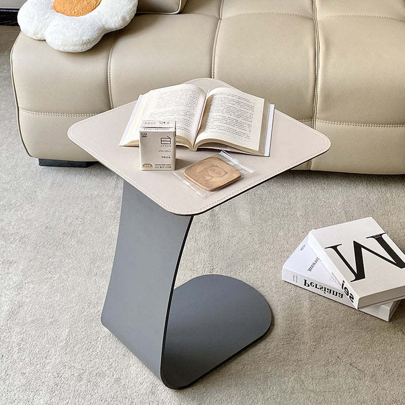Lighom minimalist square saddle leather end & side tables — White