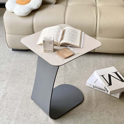 Minimalist Saddle Leather Carbon Steel Square Side Table