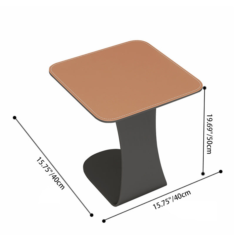 Minimalist Saddle Leather Carbon Steel Square Side Table — Off-white