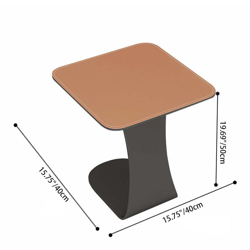 Minimalist Saddle Leather Carbon Steel Square Side Table — Off-white