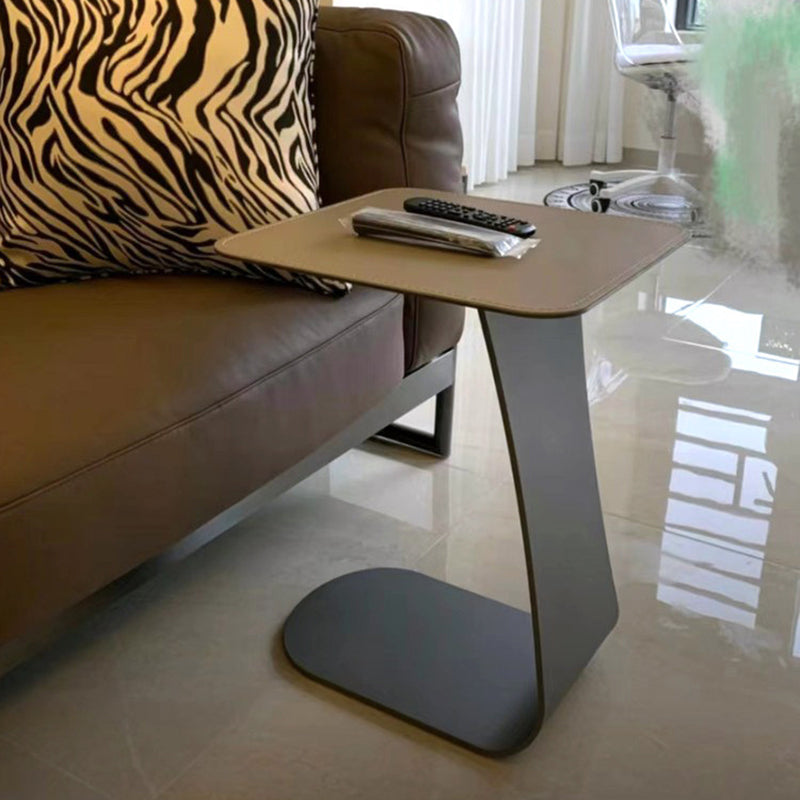 Minimalist Saddle Leather Carbon Steel Square Side Table