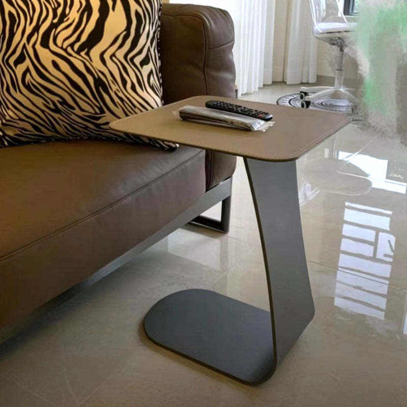 Minimalist Saddle Leather Carbon Steel Square Side Table