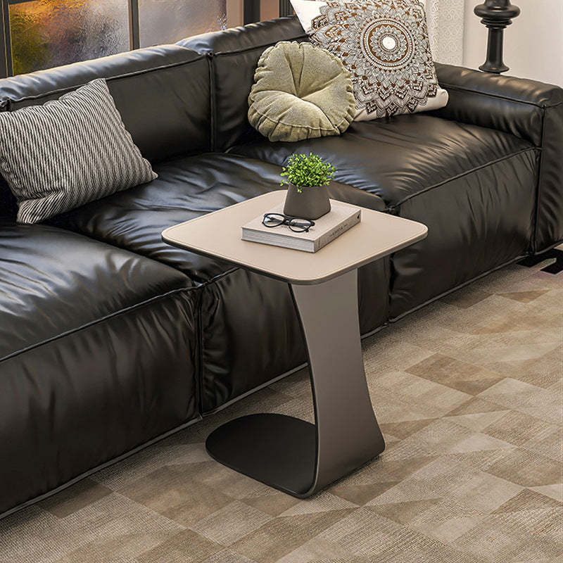 Minimalist Saddle Leather Carbon Steel Square Side Table