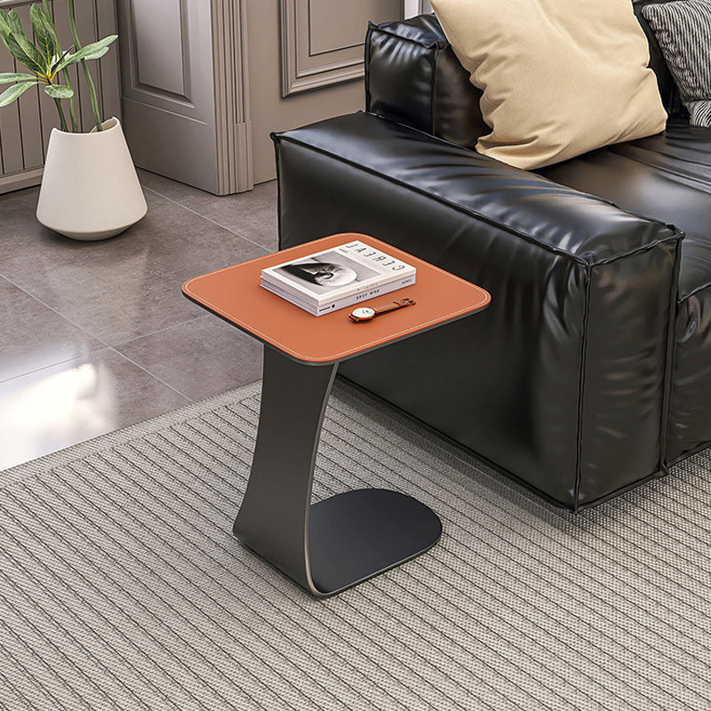 Minimalist Saddle Leather Carbon Steel Square Side Table