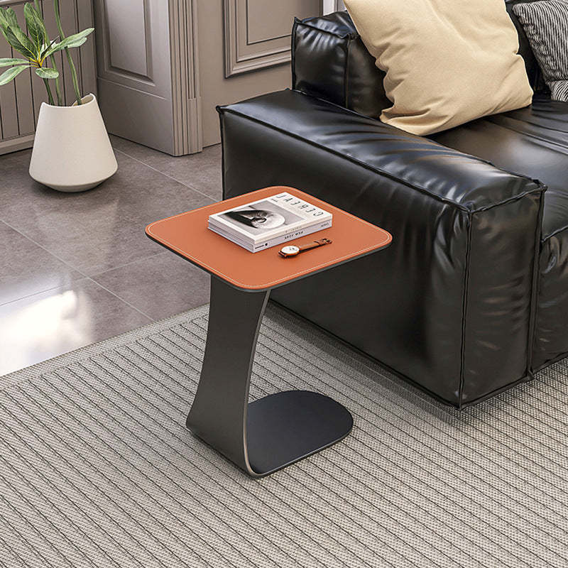 Minimalist Saddle Leather Carbon Steel Square Side Table