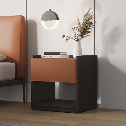 Minimalist Saddle Leather 1-Drawer Cabinet — With Inductive Lighting & Wireless Charging Style