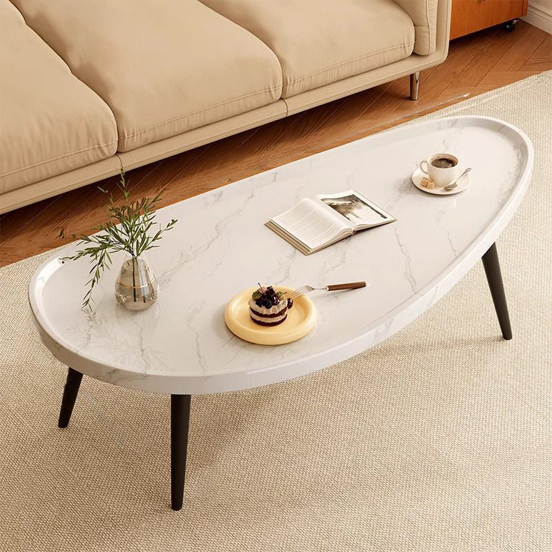 Minimalist Engineered Wood Iron Mango-Shaped Coffee Table — Walnut Color