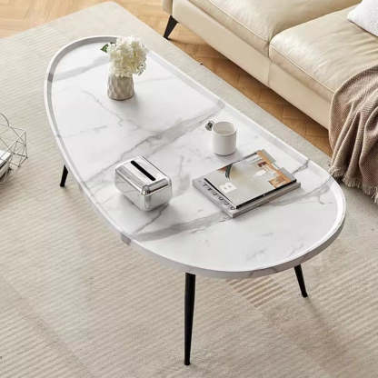 Minimalist Engineered Wood Iron Mango-Shaped Coffee Table