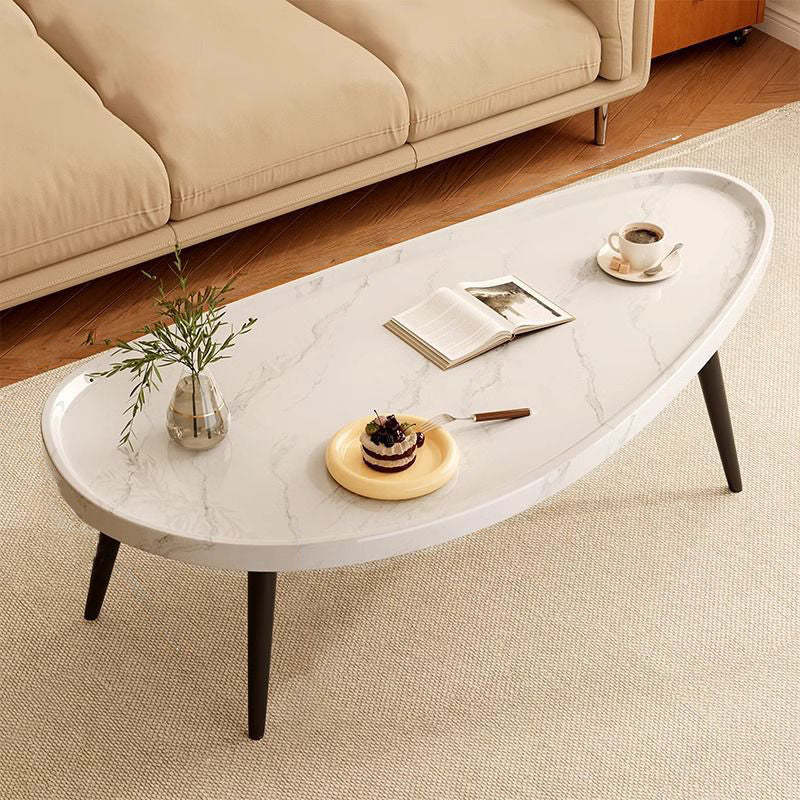 Minimalist Engineered Wood Iron Mango-Shaped Coffee Table — Walnut Color