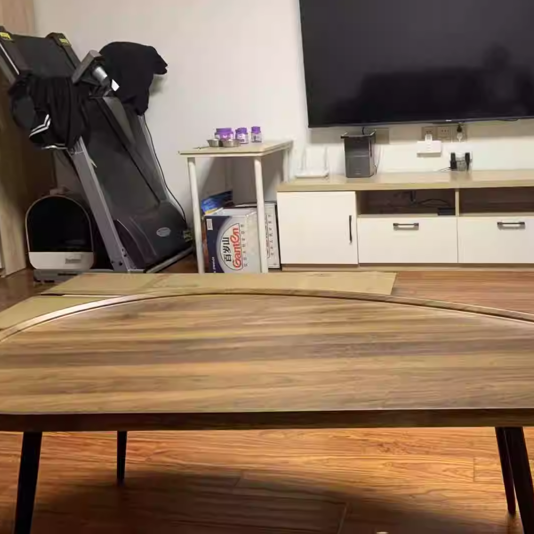 Minimalist Engineered Wood Iron Mango-Shaped Coffee Table