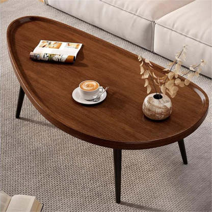 Minimalist Engineered Wood Iron Mango-Shaped Coffee Table — Original Wood Color