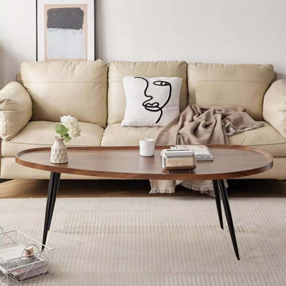 Minimalist Engineered Wood Iron Mango-Shaped Coffee Table