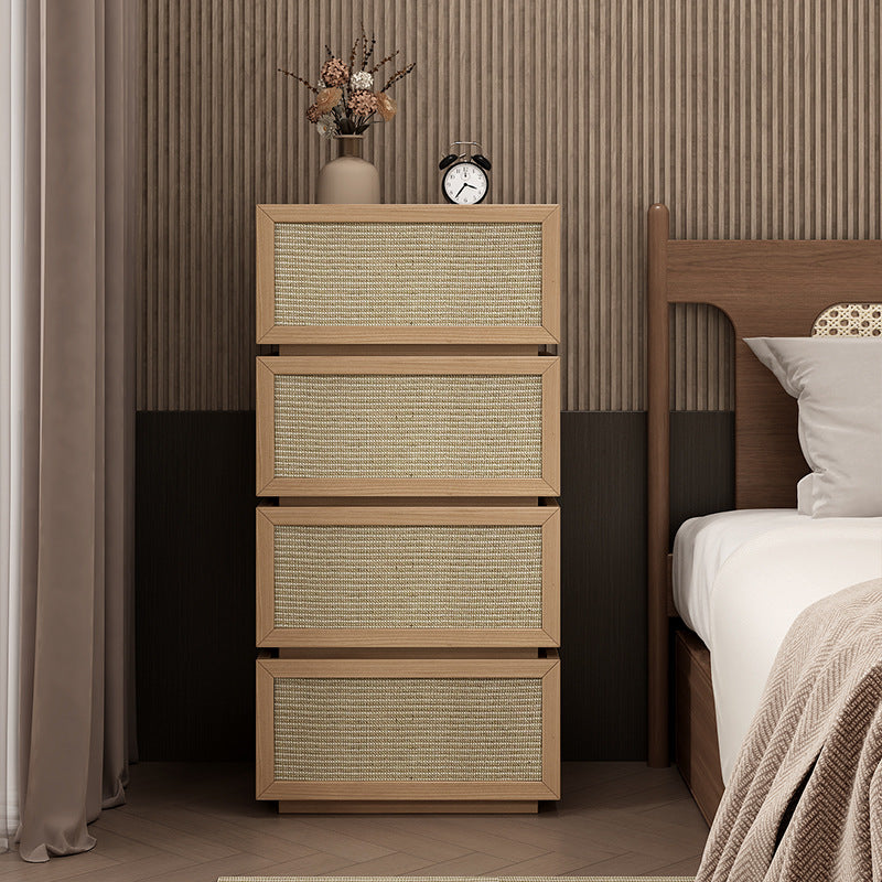 Minimalist Wood Rattan Glass 2-Drawer Nightstand
