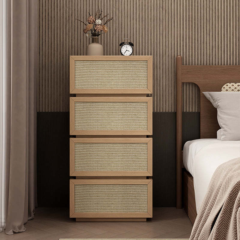 Minimalist Wood Rattan Glass 2-Drawer Nightstand