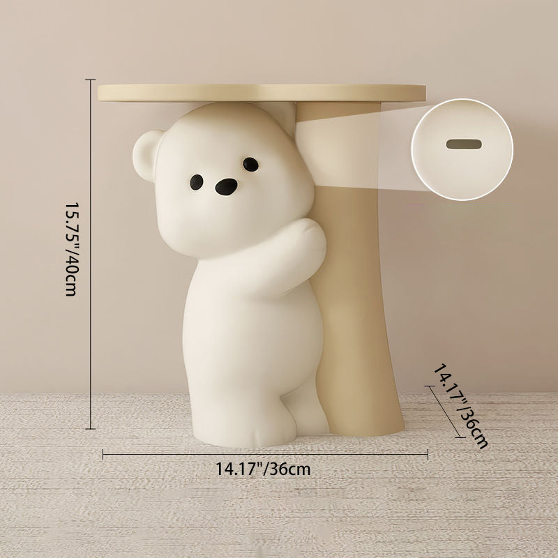 Contemporary Resin Bear-Shaped Side Table — Yellow + Piggy Bank + AI Bluetooth Stereo
