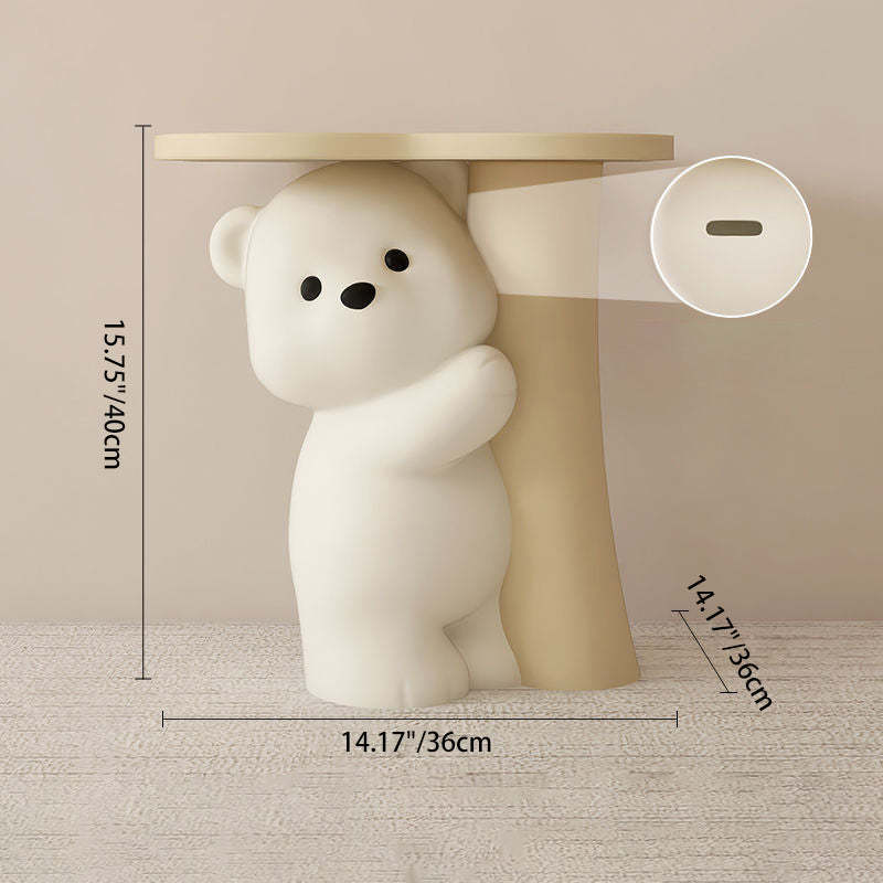 Contemporary Resin Bear-Shaped Side Table — Yellow + Piggy Bank + AI Bluetooth Stereo