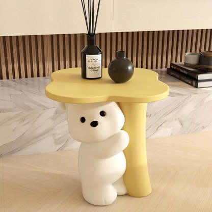 Contemporary Resin Bear-Shaped Side Table — Yellow + Piggy Bank