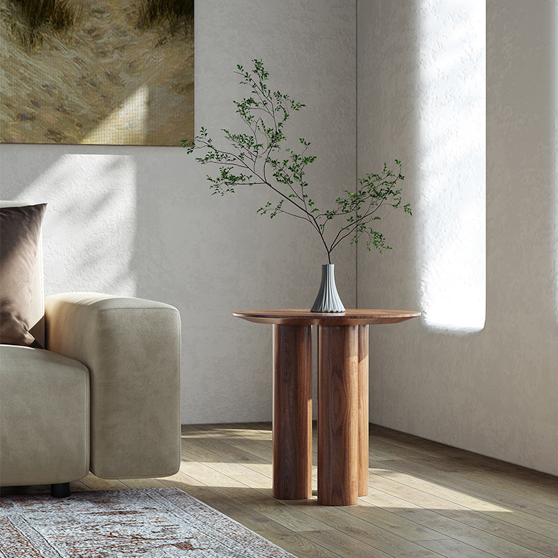 Vintage Solid Wood Round Side Table — Brown