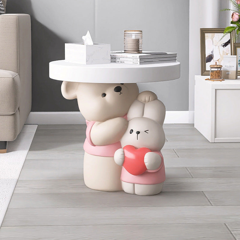 Contemporary Resin Bear Bunny Base Round Side Table