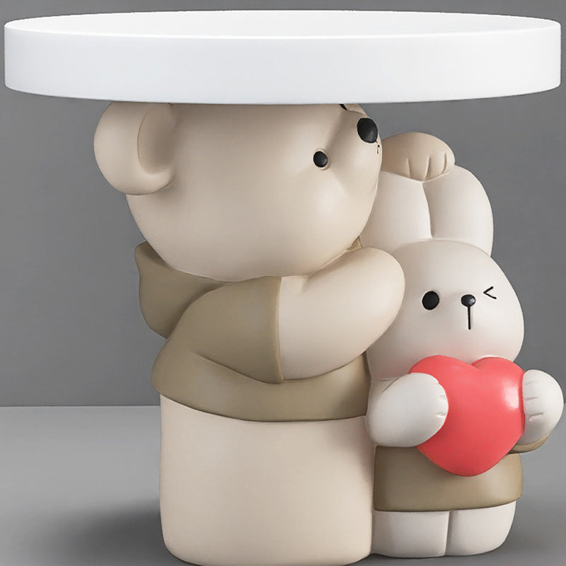 Contemporary Resin Bear Bunny Base Round Side Table