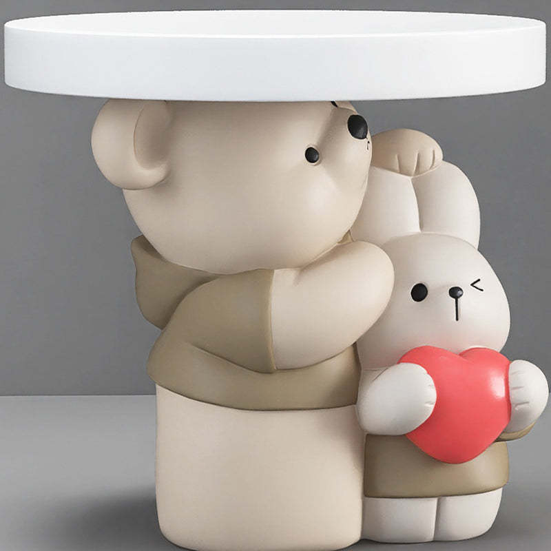 Contemporary Resin Bear Bunny Base Round Side Table