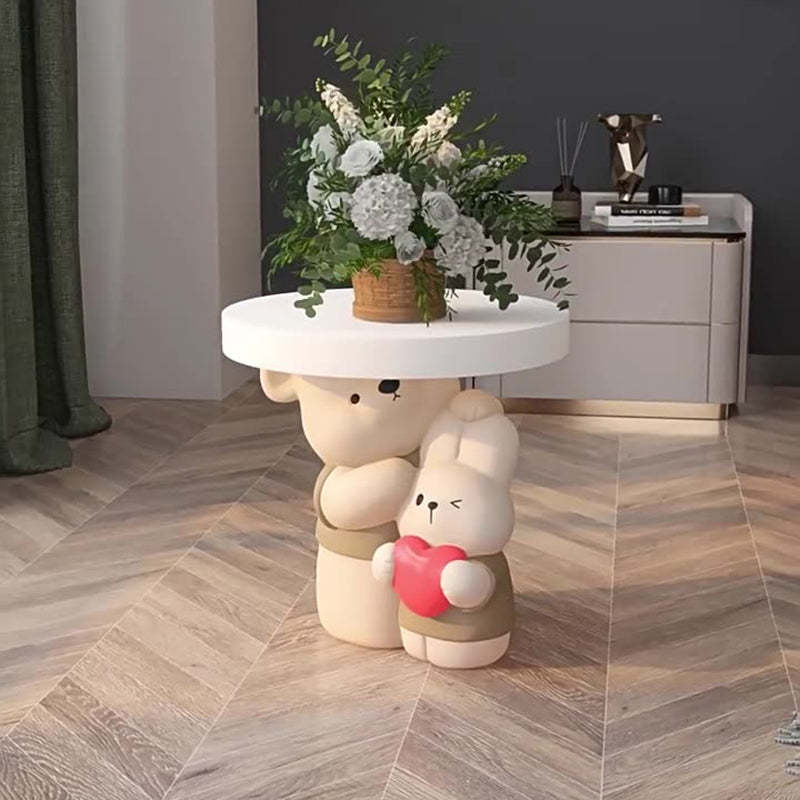 Contemporary Resin Bear Bunny Base Round Side Table