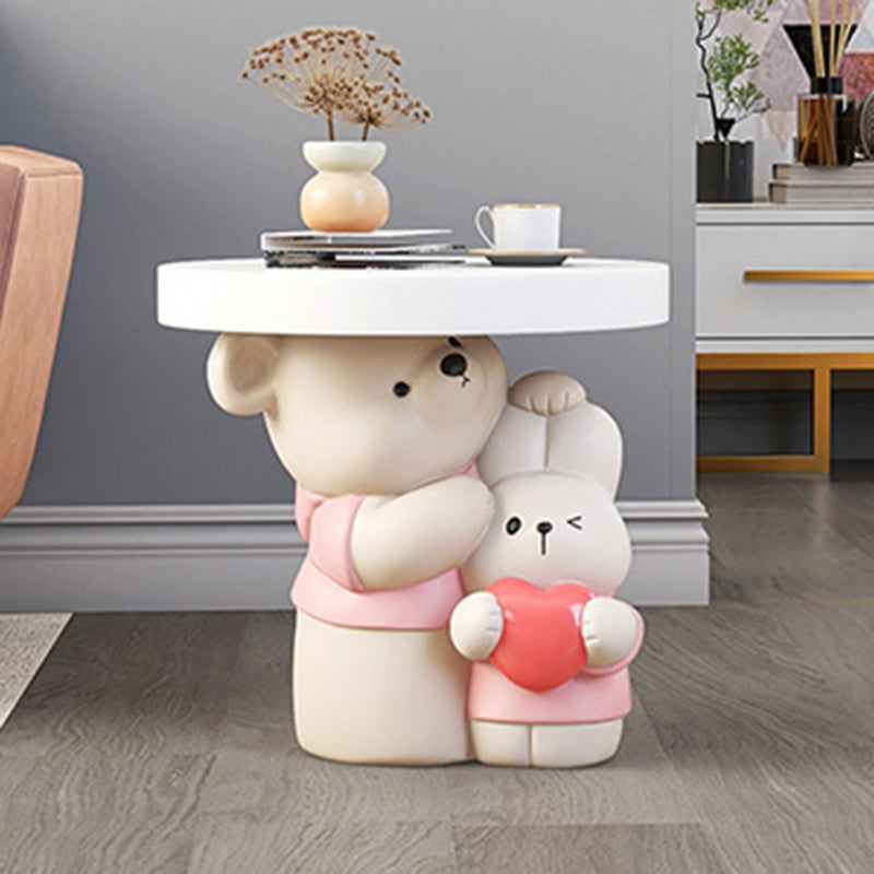 Contemporary Resin Bear Bunny Base Round Side Table