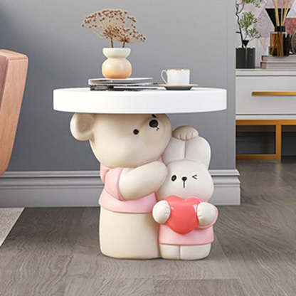 Contemporary Resin Bear Bunny Base Round Side Table
