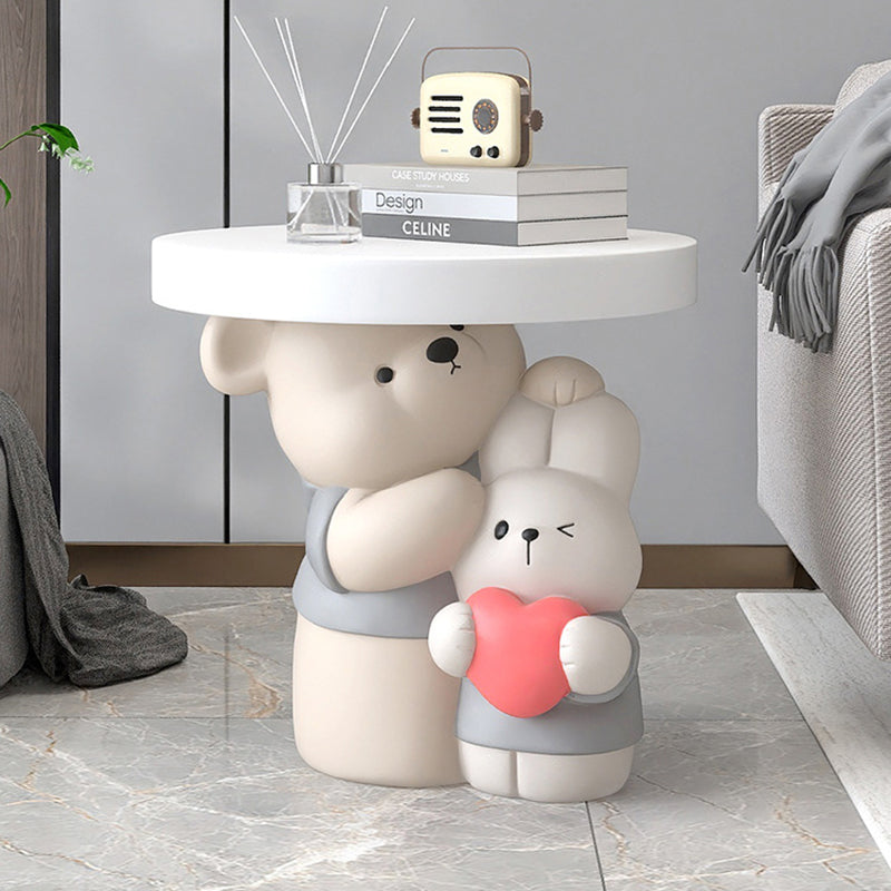 Contemporary Resin Bear Bunny Base Round Side Table
