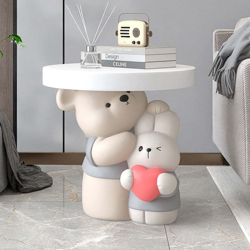 Contemporary Resin Bear Bunny Base Round Side Table