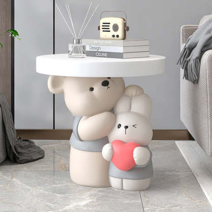 Contemporary Resin Bear Bunny Base Round Side Table