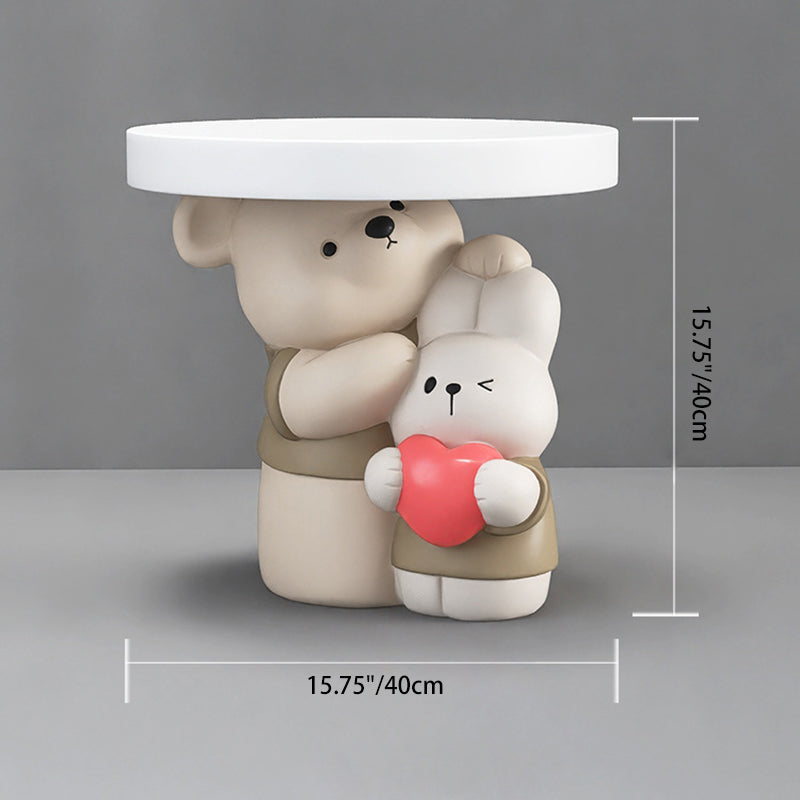 Contemporary Resin Bear Bunny Base Round Side Table