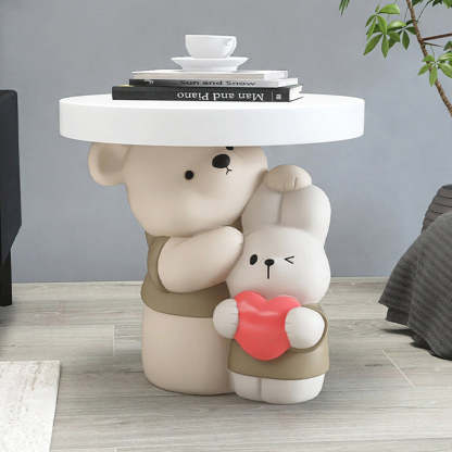 Contemporary Resin Bear Bunny Base Round Side Table