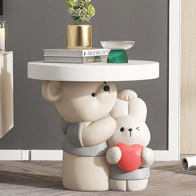 Contemporary Resin Bear Bunny Base Round Side Table