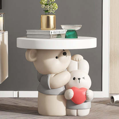 Contemporary Resin Bear Bunny Base Round Side Table