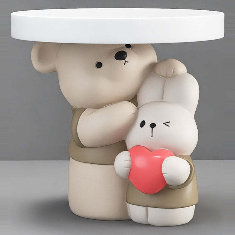 Contemporary Resin Bear Bunny Base Round Side Table