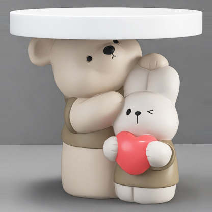 Contemporary Resin Bear Bunny Base Round Side Table