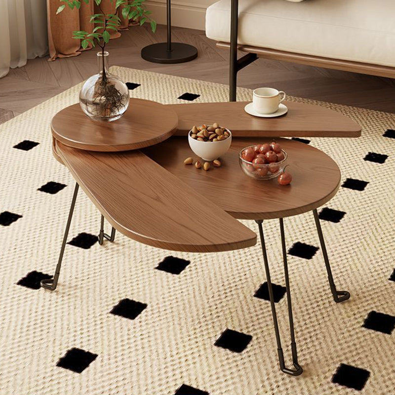 Contemporary Wood Metal Beetle-Shaped Coffee Table — Walnut Color