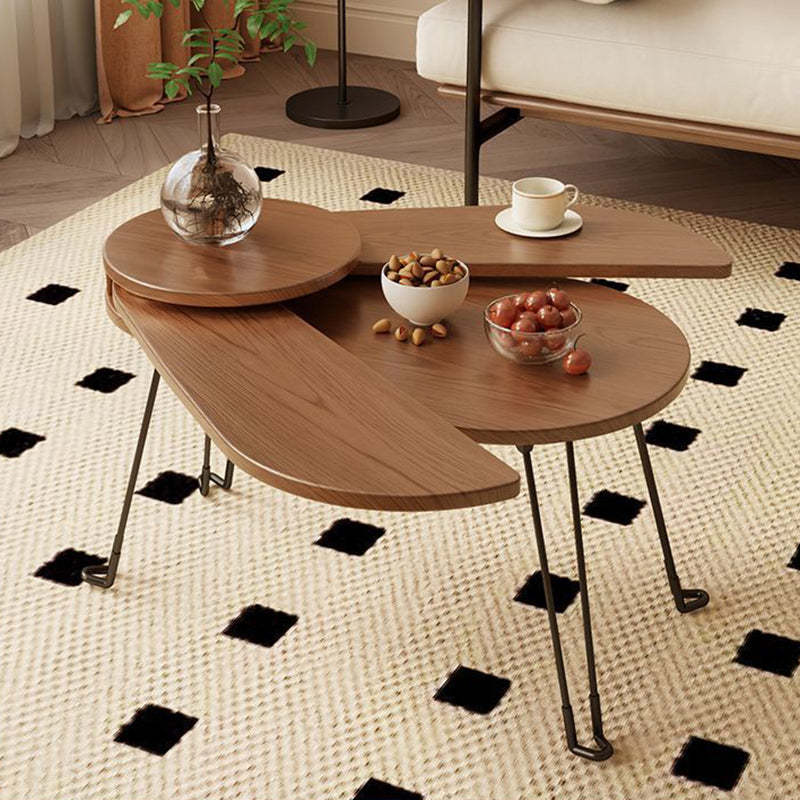 Contemporary Wood Metal Beetle-Shaped Coffee Table — Walnut Color