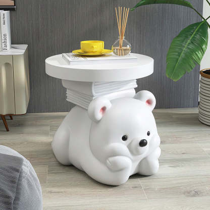 Contemporary Resin Bear-Shaped Side Table — Brown