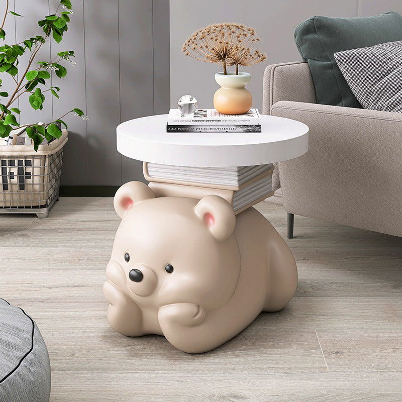 Contemporary Resin Bear-Shaped Side Table — White