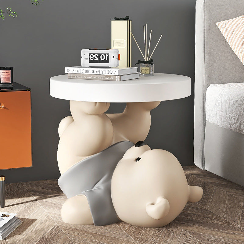 Contemporary Resin Bear Base Round Side Table