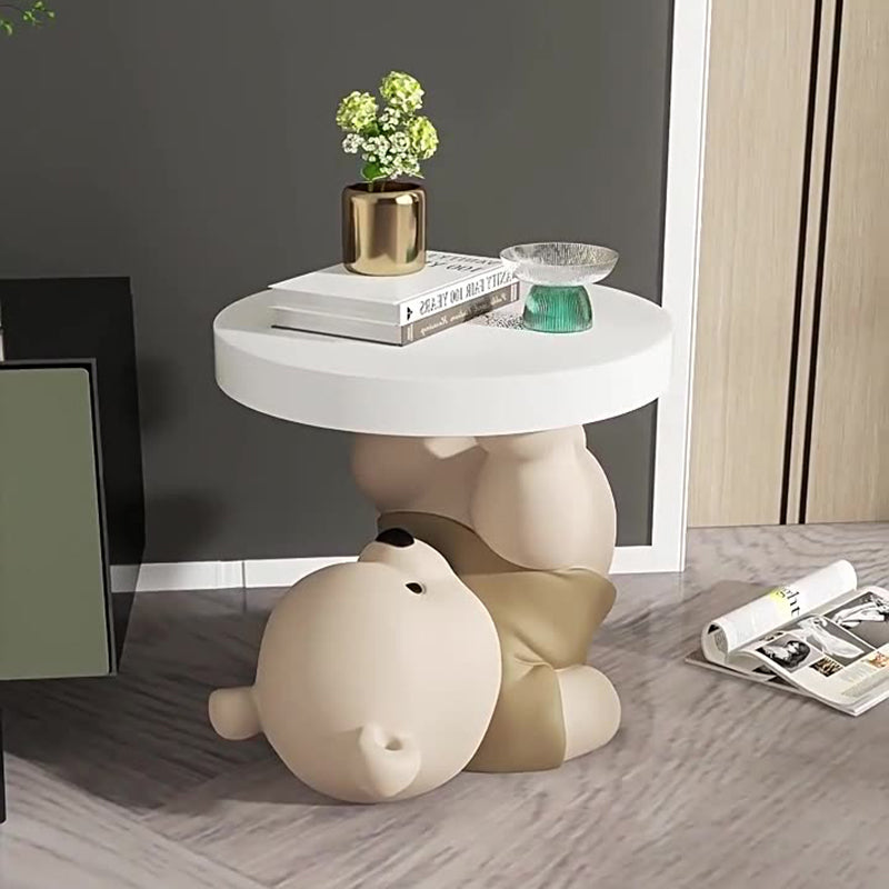 Contemporary Resin Bear Base Round Side Table