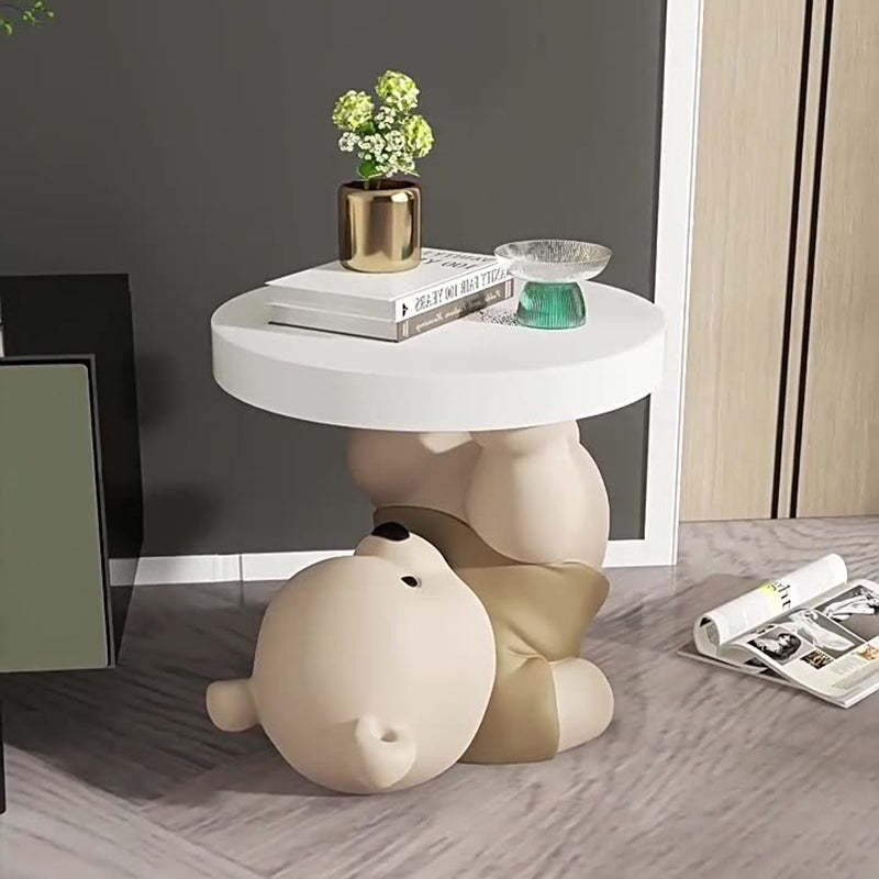 Contemporary Resin Bear Base Round Side Table